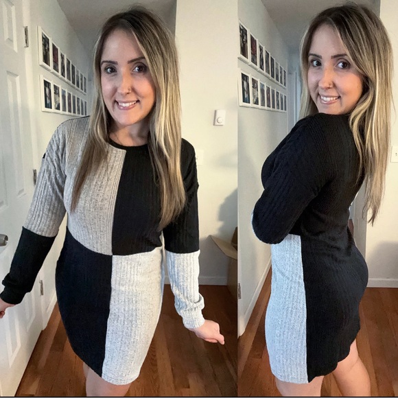 Cold Shoulder Ribbed Colorblock Mini Dress - Picture 1 of 1